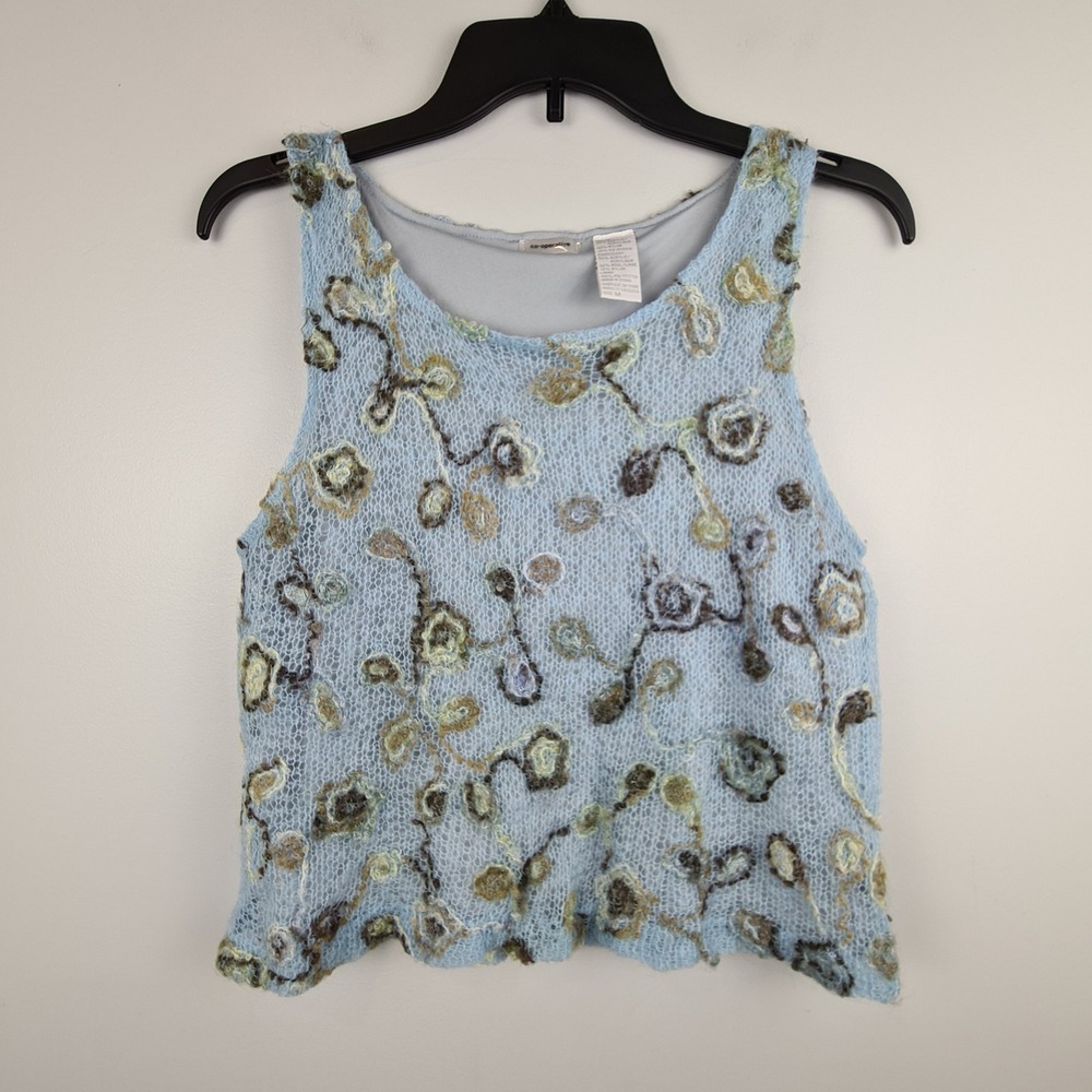 Co-operative Blue Mohair Blend Embroidered Knit Tank Top Size M Y2K Boho Fairy